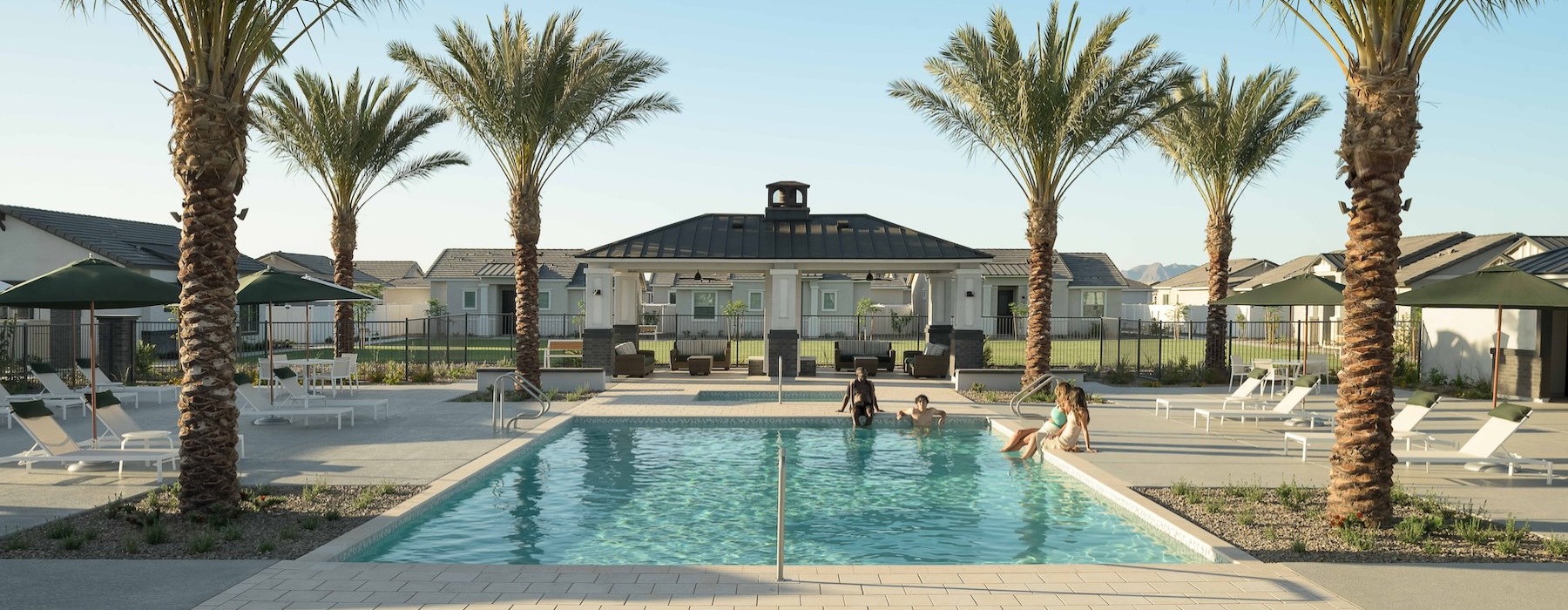 pool with palm trees next to it