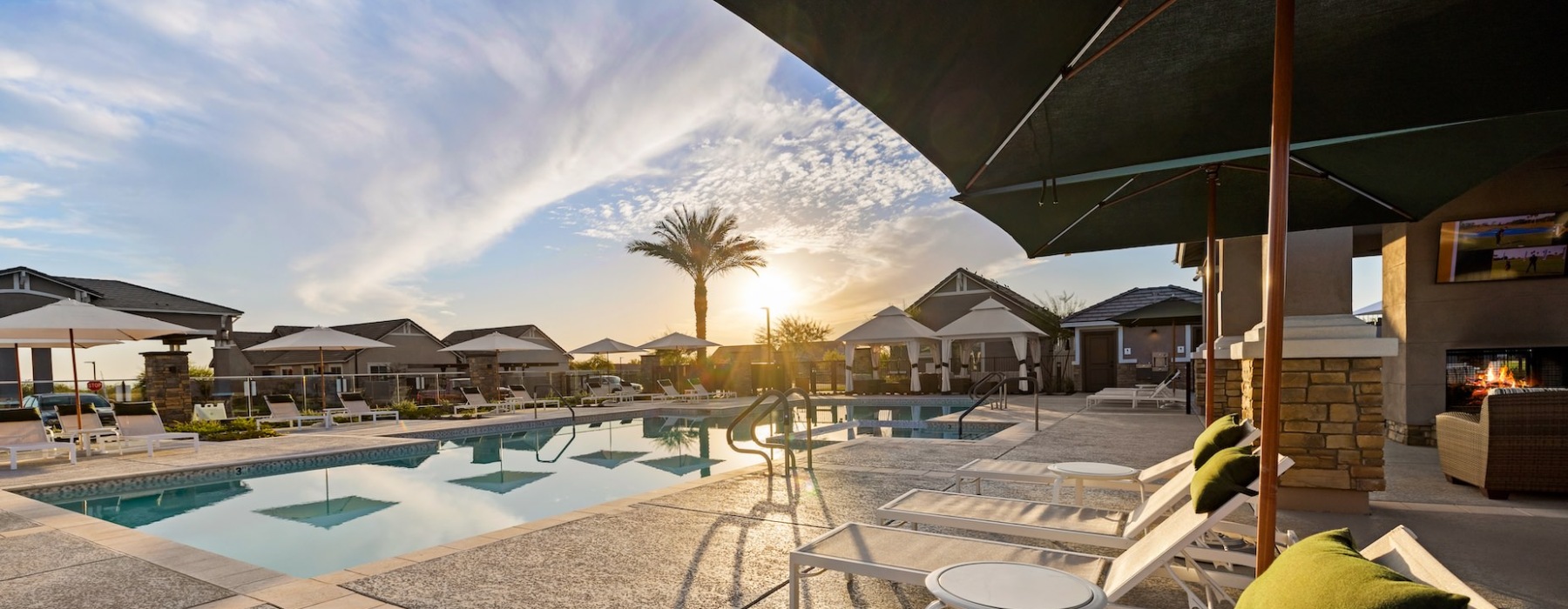 pool with palm trees next to it